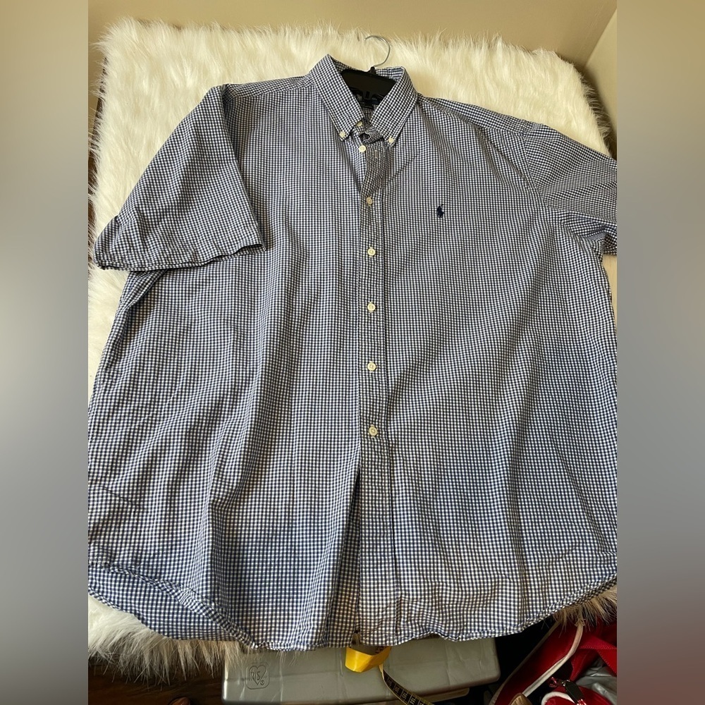Polo Blake 2 Ply Cotton Gingham Blue Checkered Shirt XL